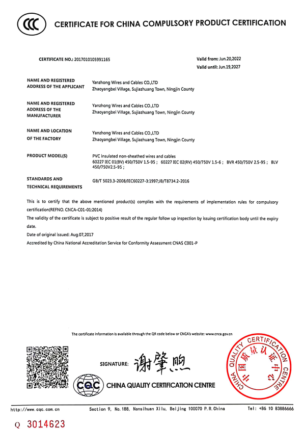 China Compulsory Certification · Cable products